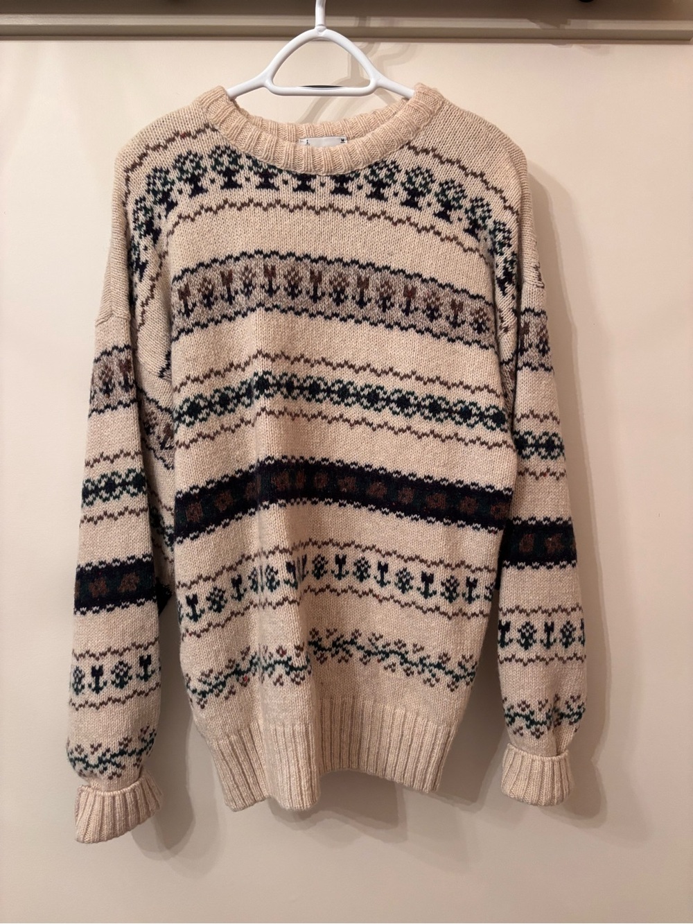 Vintage London Fog Cream Fair Isle Pattern Crewneck Sweater